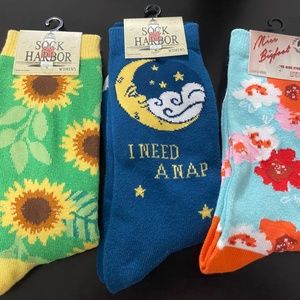 Sock Harbor Bigfoot Sock Co Women’s Novelty Decorative Crew Style Socks  3 pairs
